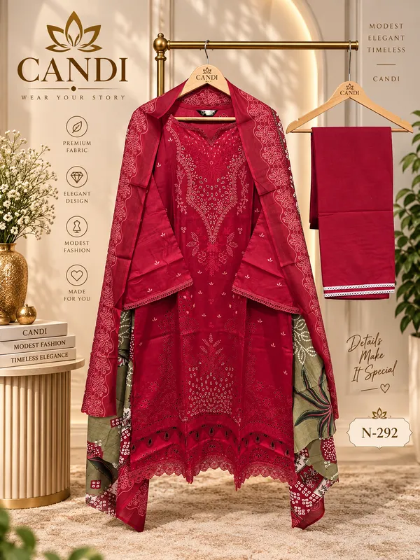 Red_Premium_Cotton_Kurti_With_Pant_And_Dupatta_Set_For_Women