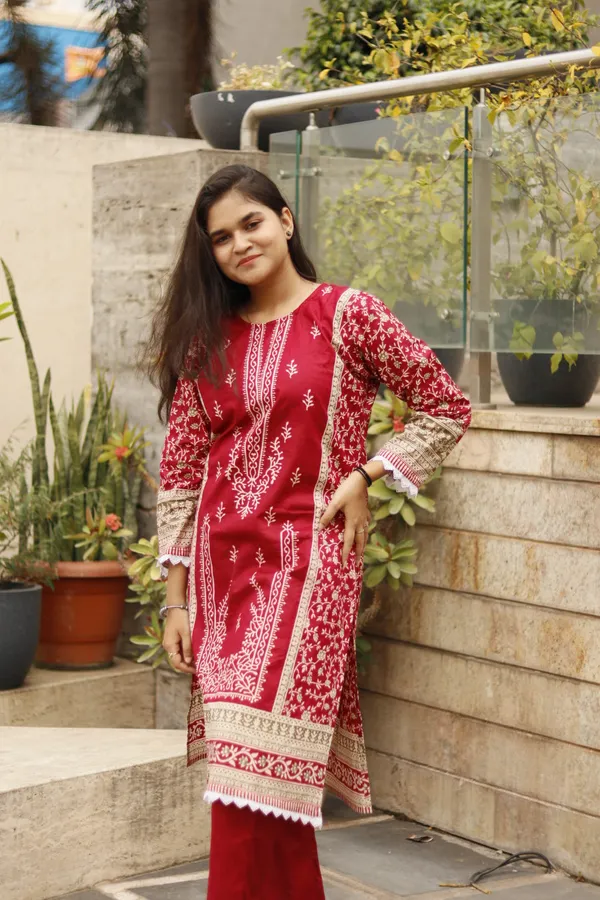Red_Premium_Cotton_Kurti_With_Pant_And_Dupatta_Set_For_Women