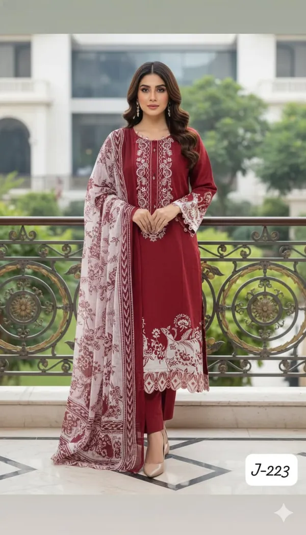 Red_Premium_Cotton_Kurti_With_Pant_And_Dupatta_Set_For_Women