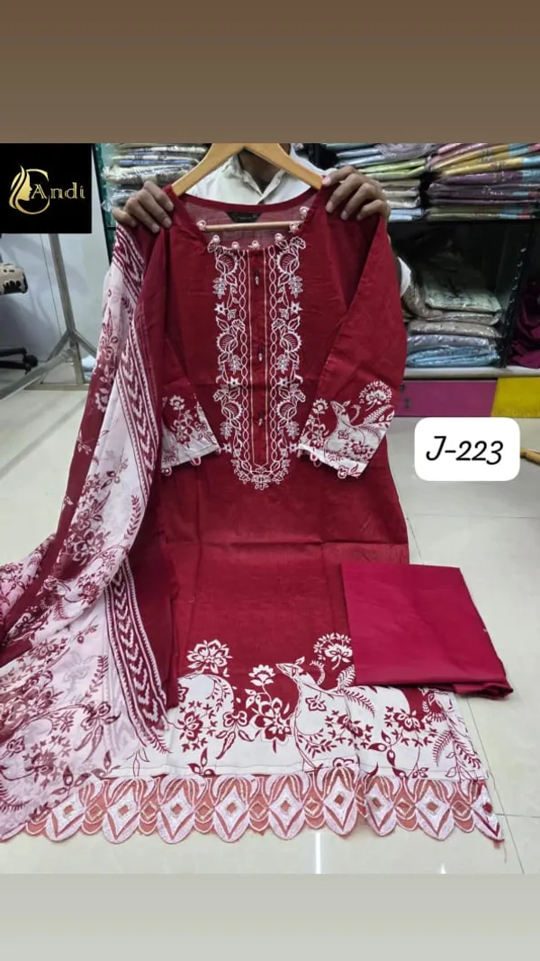 Red_Premium_Cotton_Kurti_With_Pant_And_Dupatta_Set_For_Women