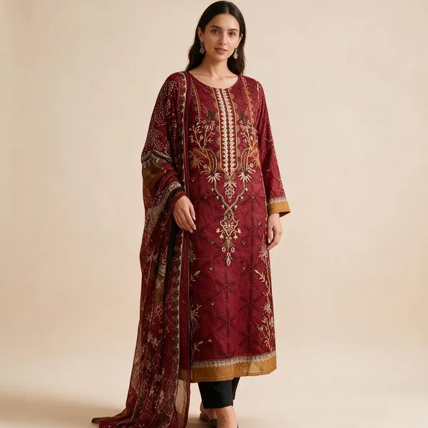 Red_Premium_Cotton_Unstitched_Suit_With_Dupatta_For_Women