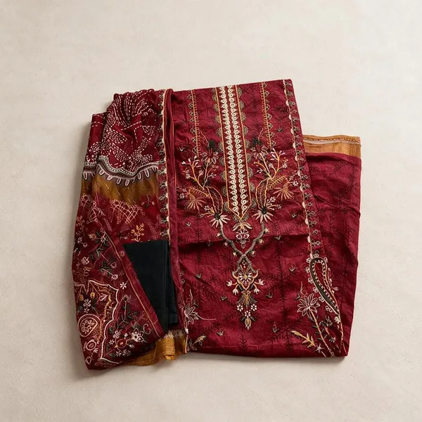 Red_Premium_Cotton_Unstitched_Suit_With_Dupatta_For_Women