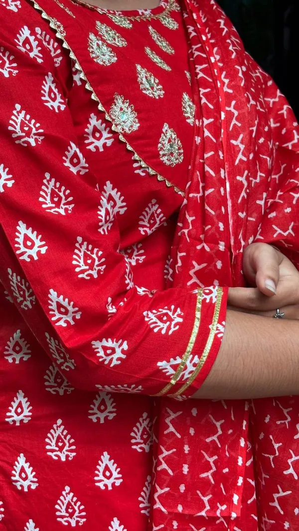 Red_Jaipuri_Block_Print_Kurt_Pant_Dupatta_Set