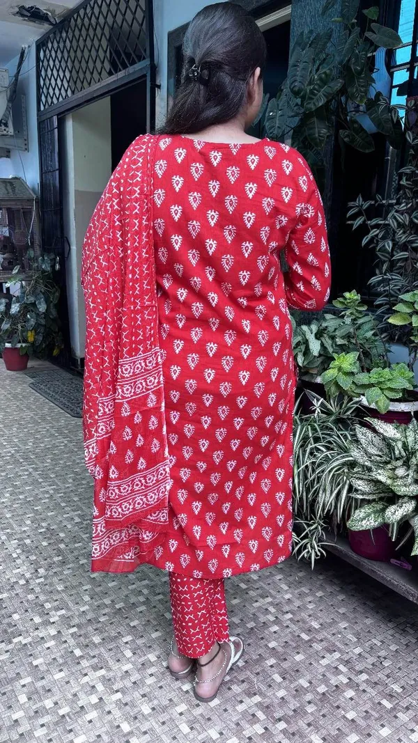 Red_Premium_Cotton_Kurti_With_Pant_And_Dupatta_Set_For_Women
