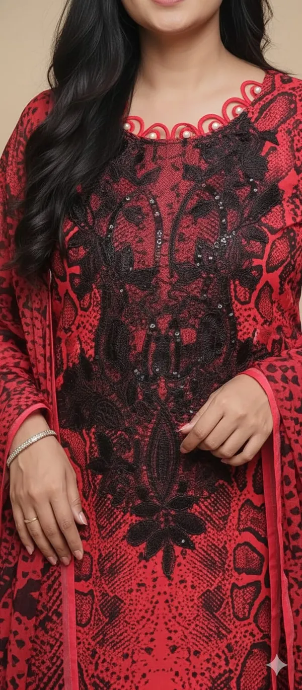 Red_Premium_Cotton_Kurti_With_Pant_And_Dupatta_Set_For_Women