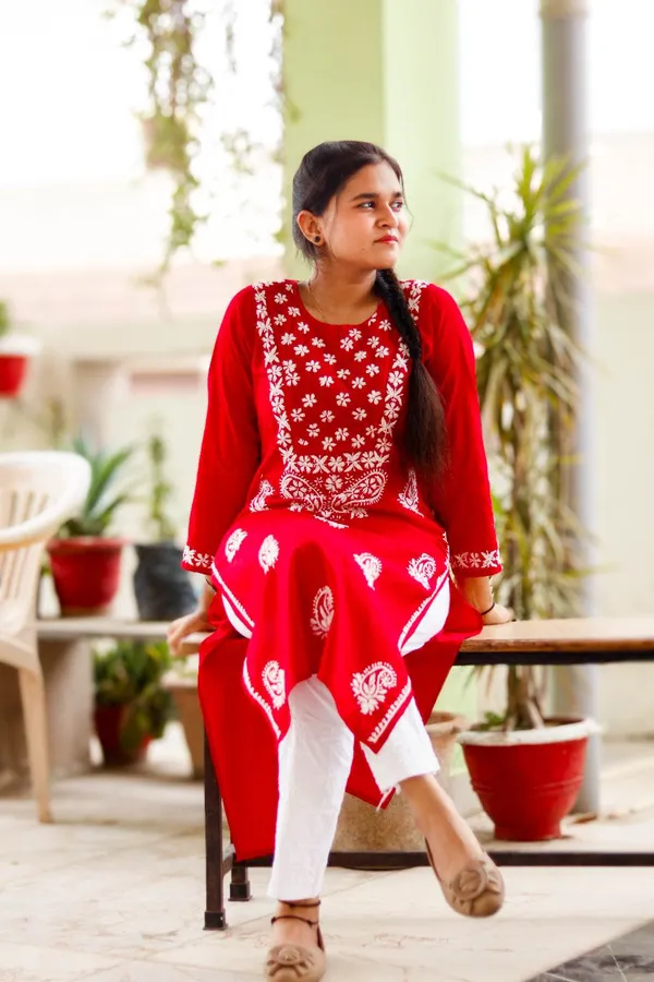 Red_Premium_Cotton_Chikankari_Kurti_For_Women