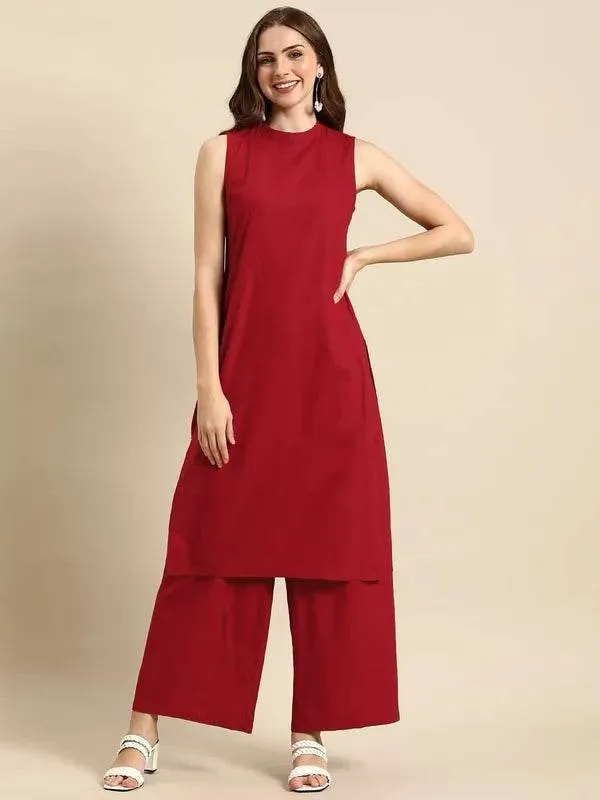 Red_Premium_Cotton_Kurti_Pant_For_Women