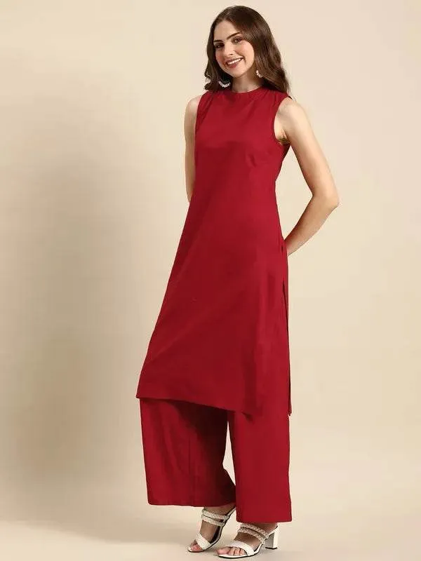 Red_Premium_Cotton_Kurti_Pant_For_Women