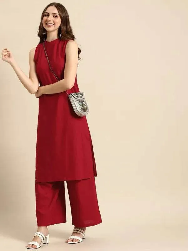 Red_Premium_Cotton_Kurti_Pant_For_Women