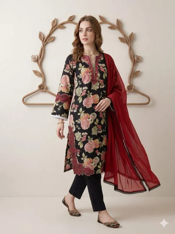 Black_And_Rose_Premium_Rayon_Kurti_With_Pant_And_Dupatta_Set_For_Women