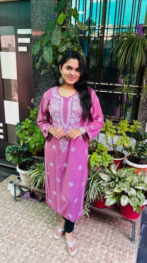 Rose_Lavender_rayon_Chikankari_Kurta
