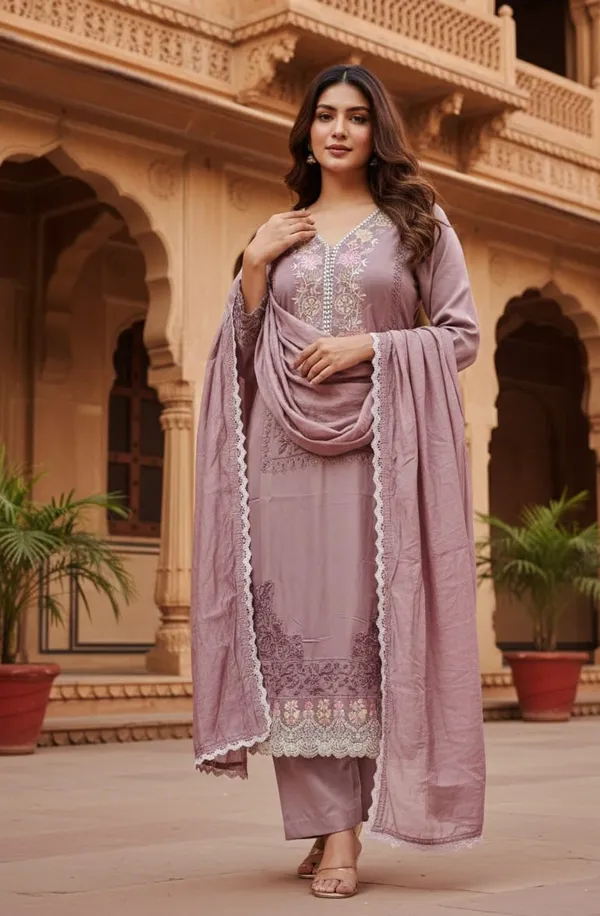 Rose_And_Pink_Premium_Rayon_Kurti_With_Pant_And_Dupatta_Set_For_Women