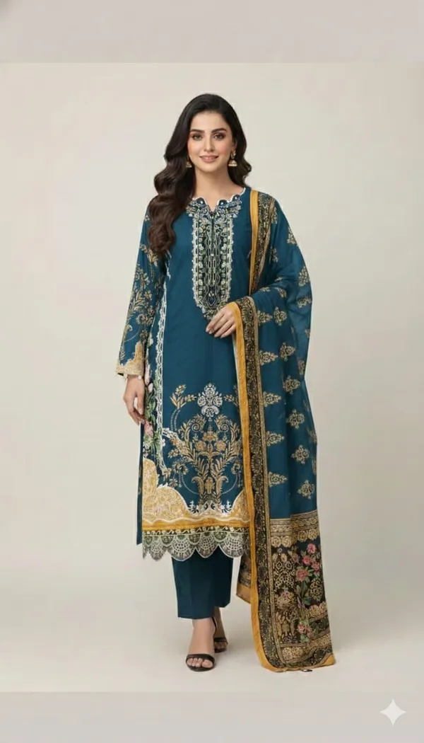 Royal_Blue_Premium_Cotton_Kurti_With_Pant_And_Dupatta_Set_For_Women