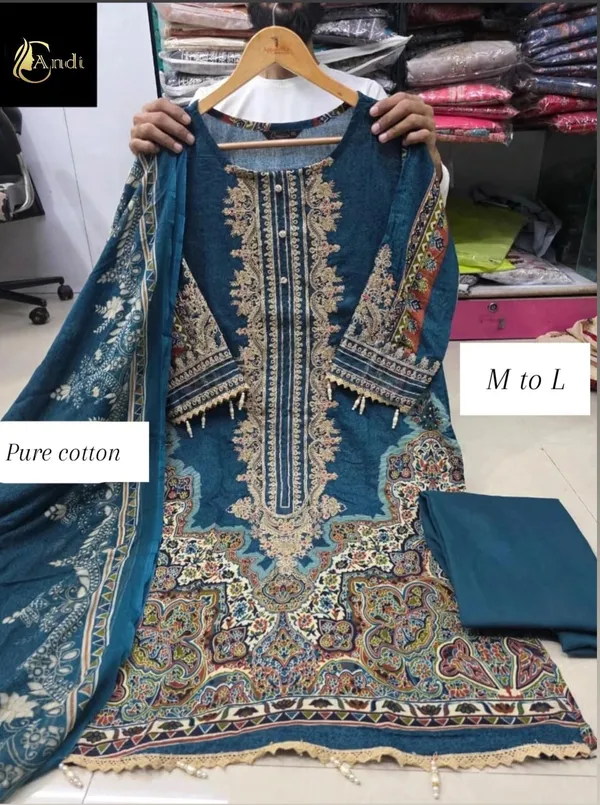 Royal_Blue_Premium_Cotton_Kurti_With_Pant_And_Dupatta_Set_For_Women