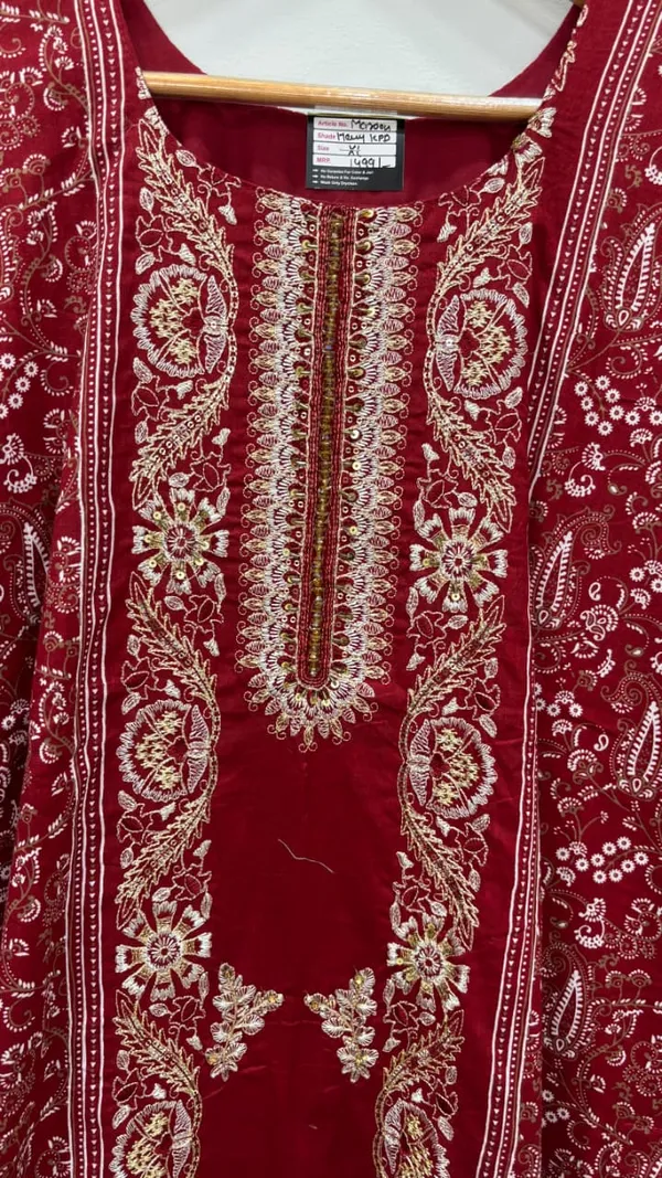 Maroon_Premium_Rayon_Kurti_With_Pant_And_Dupatta_Set_For_Women