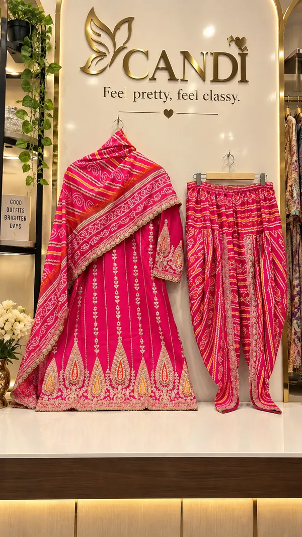 Fuchsia_Pink_Premium_Rayon_Kurti_With_Pant_And_Dupatta_Set_For_Women