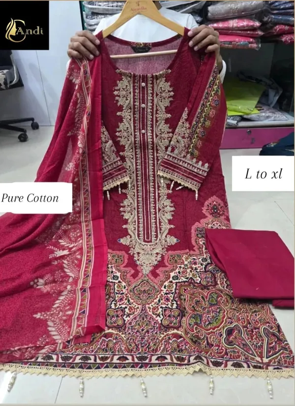 Ruby_Red_Premium_Cotton_Kurti_With_Pant_And_Dupatta_Set_For_Women
