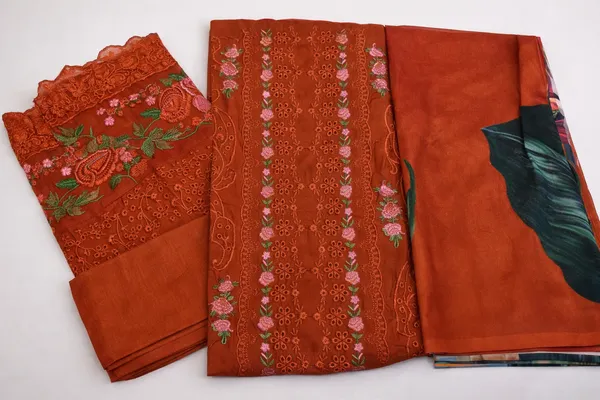 Rust_And_Orange_Premium_Polyester_Unstitched_Suit_With_Dupatta_For_Women