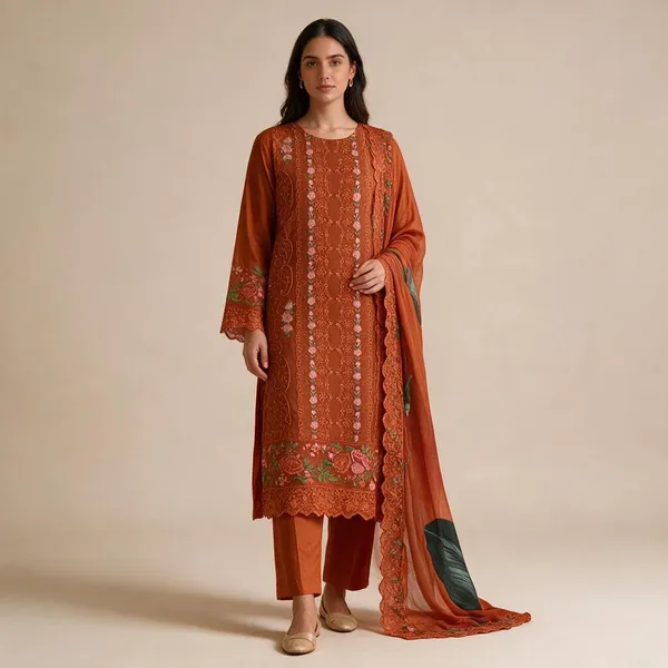 Rust_And_Orange_Premium_Polyester_Unstitched_Suit_With_Dupatta_For_Women