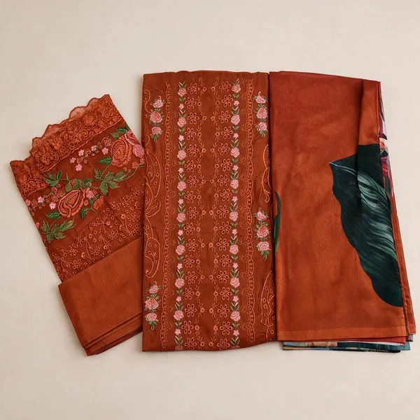 Rust_And_Orange_Premium_Polyester_Unstitched_Suit_With_Dupatta_For_Women