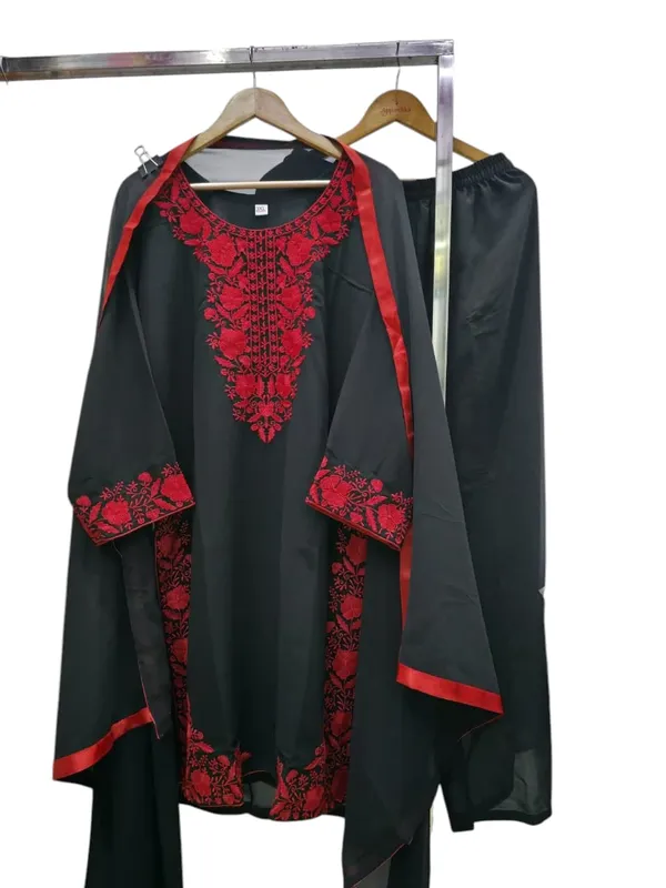 Red_And_Black_Premium_Cotton_Kurti_With_Pant_And_Dupatta_Set_For_Women