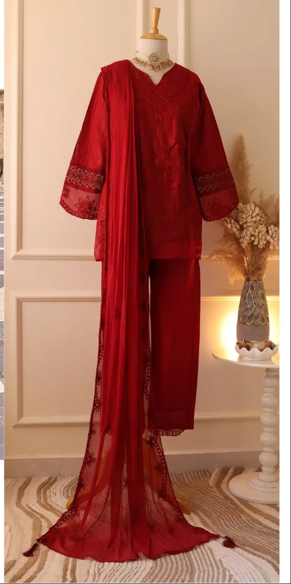 Red_Premium_Satin_Kurti_With_Pant_And_Dupatta_Set_For_Women