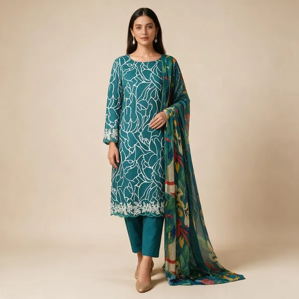 Sea_Green_Premium_Cotton_Kurti_With_Pant_And_Dupatta_Set_For_Women