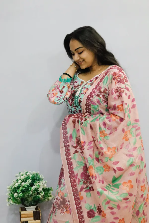 Sea_Green_Premium_Cotton_Kurti_With_Pant_And_Dupatta_Set_For_Women