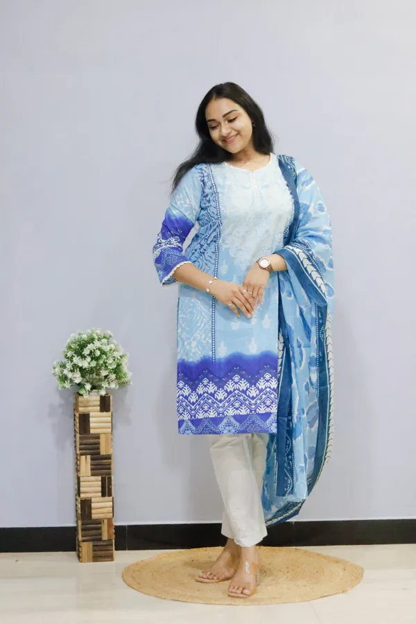 Sky_Blue_Premium_Cotton_Kurti_With_Pant_And_Dupatta_Set_For_Women