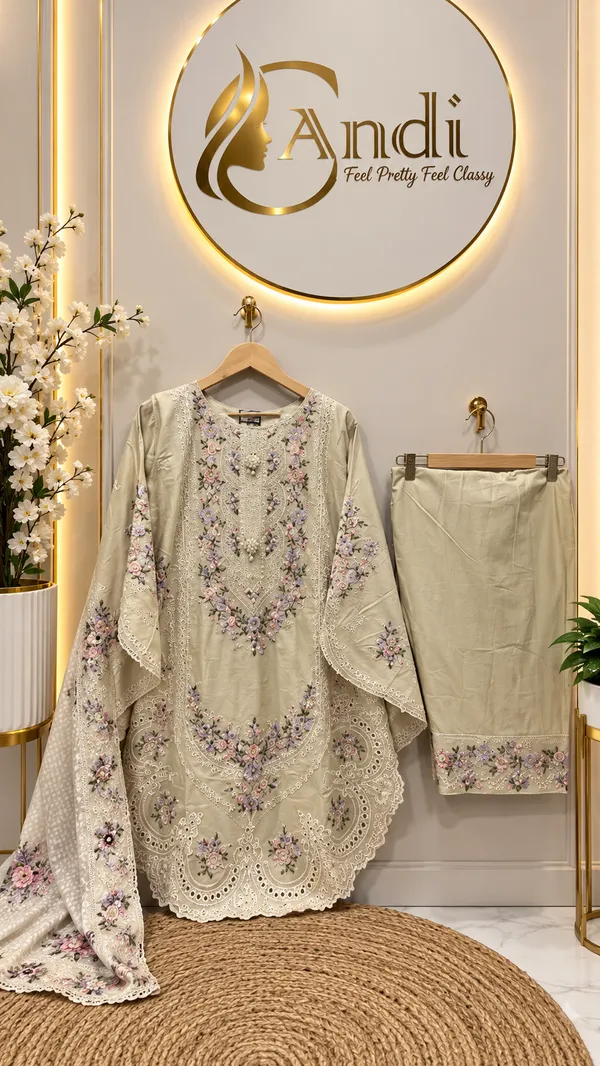 Beige_Premium_Rayon_Kurti_With_Pant_And_Dupatta_Set_For_Women