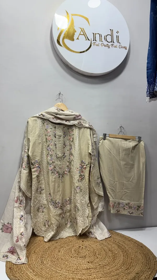 Beige_Premium_Rayon_Kurti_With_Pant_And_Dupatta_Set_For_Women