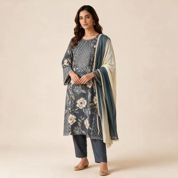 Grey_Premium_Rayon_Kurti_With_Pant_And_Dupatta_Set_For_Women