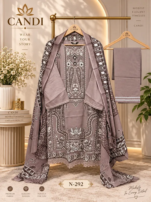 Taupe_Premium_Cotton_Kurti_With_Pant_And_Dupatta_Set_For_Women