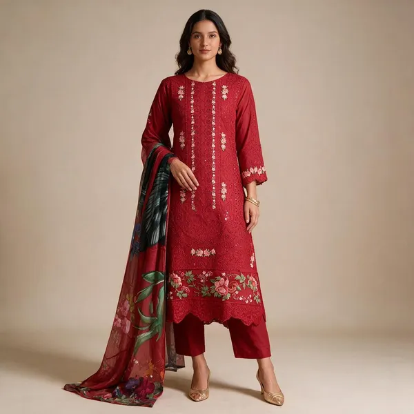 Red_Premium_Polyester_Kurti_With_Pant_And_Dupatta_Set_For_Women
