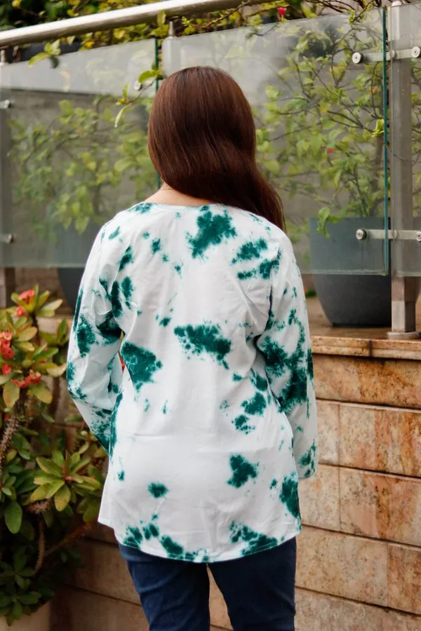 White_And_Green_Premium_Polyester_Top_For_Women