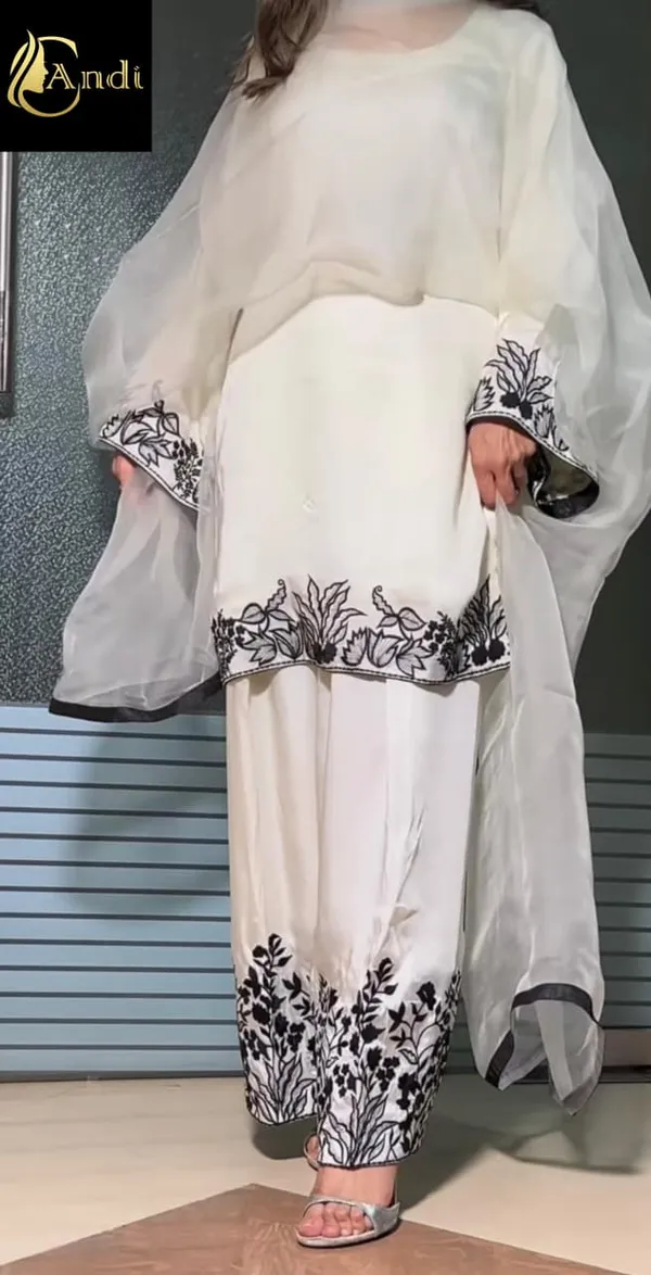 White_And_Black_Premium_Cotton_Kurti_With_Pant_And_Dupatta_Set_For_Women