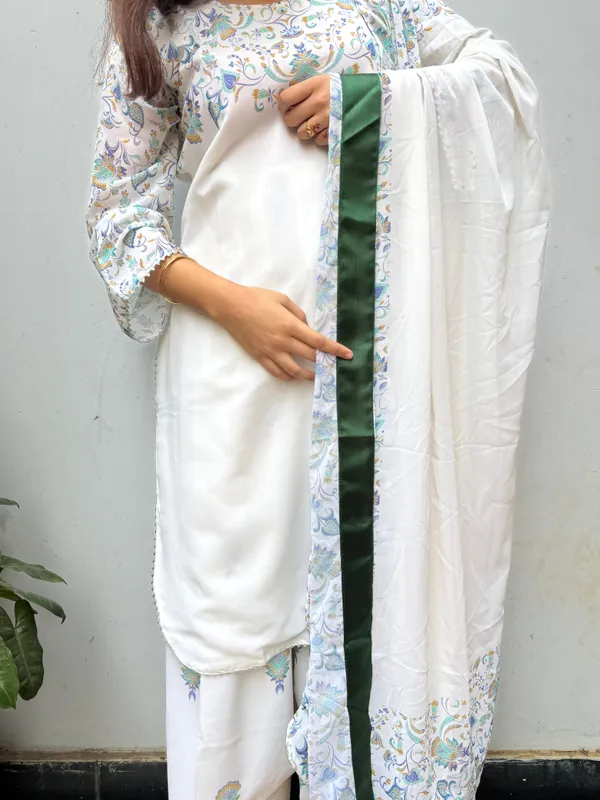 White_And_Blue_Premium_Georgette_Kurti_With_Pant_And_Dupatta_Set_For_Women