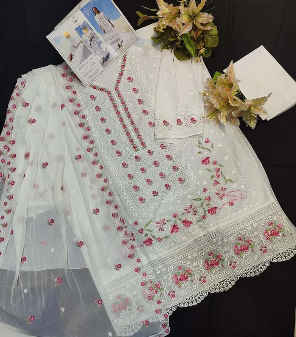 White_Chikankari_Work_Unstitched_Suit_Set_🌸