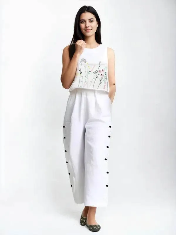 White_Cotton_Embroidered_Top_And_Pant_For_Women