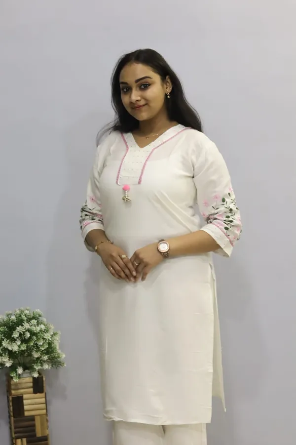 White_Premium_Cotton_Kurti_Pant_For_Women