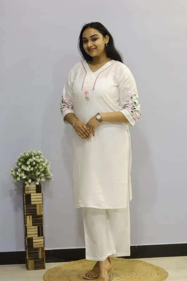 White_Premium_Cotton_Kurti_Pant_For_Women