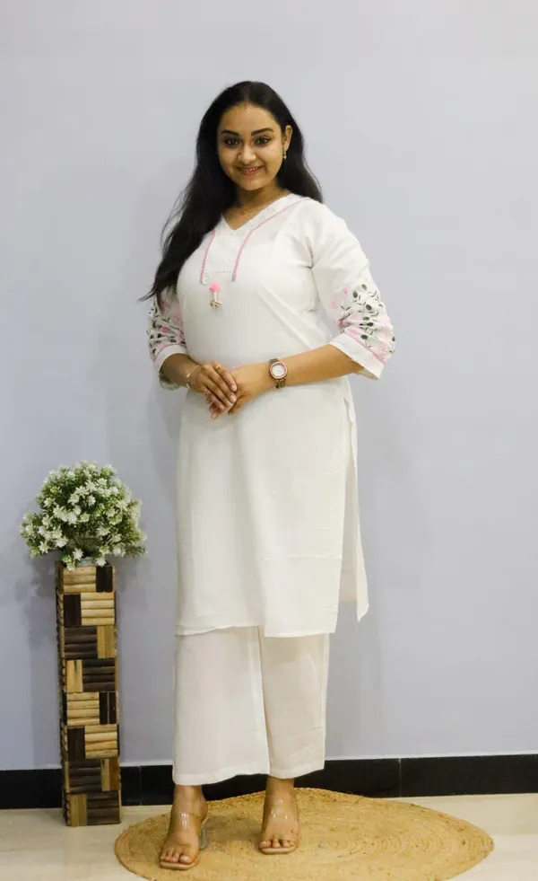 White_Premium_Cotton_Kurti_Pant_For_Women