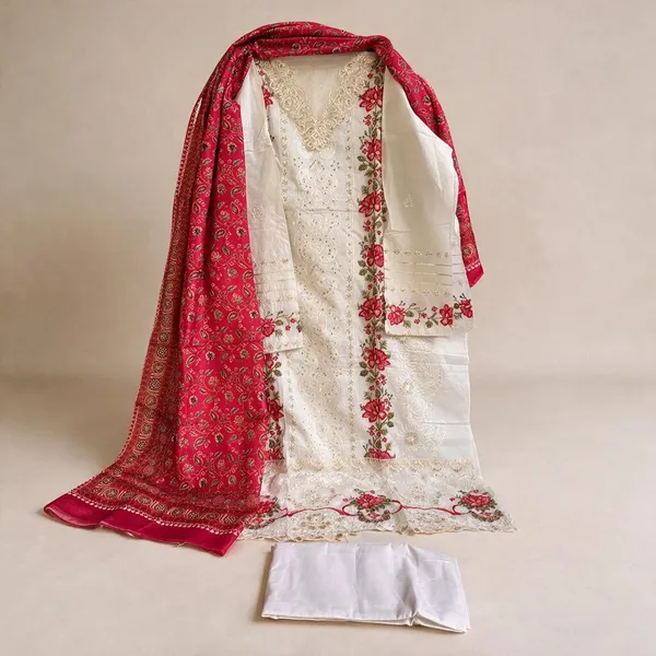 White_Premium_Cotton_Unstitched_Suit_With_Dupatta_For_Women