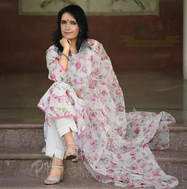 White_Premium_Cotton_Kurti_With_Pant_And_Dupatta_Set_For_Women