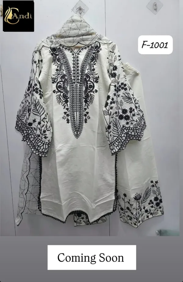 White_Premium_Cotton_Kurti_With_Pant_And_Dupatta_Set_For_Women
