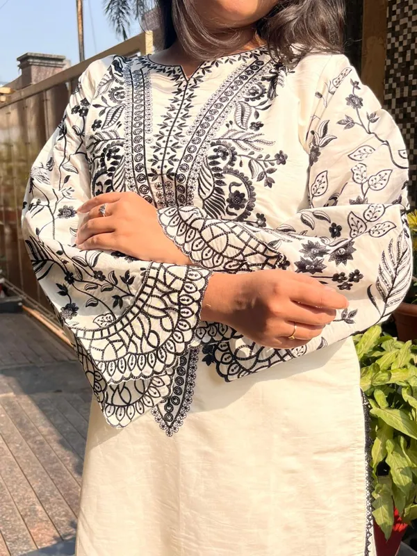 White_Premium_Cotton_Kurti_With_Pant_And_Dupatta_Set_For_Women