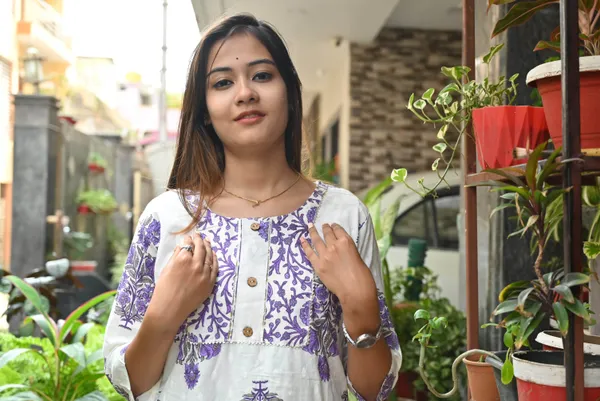 White_And_Purple_Premium_Cotton_Kurti_Pant_For_Women