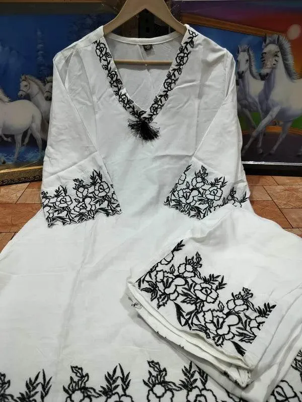 White_Stylish_Embroidered_Rayon_Cotton_Co-Ord_Set