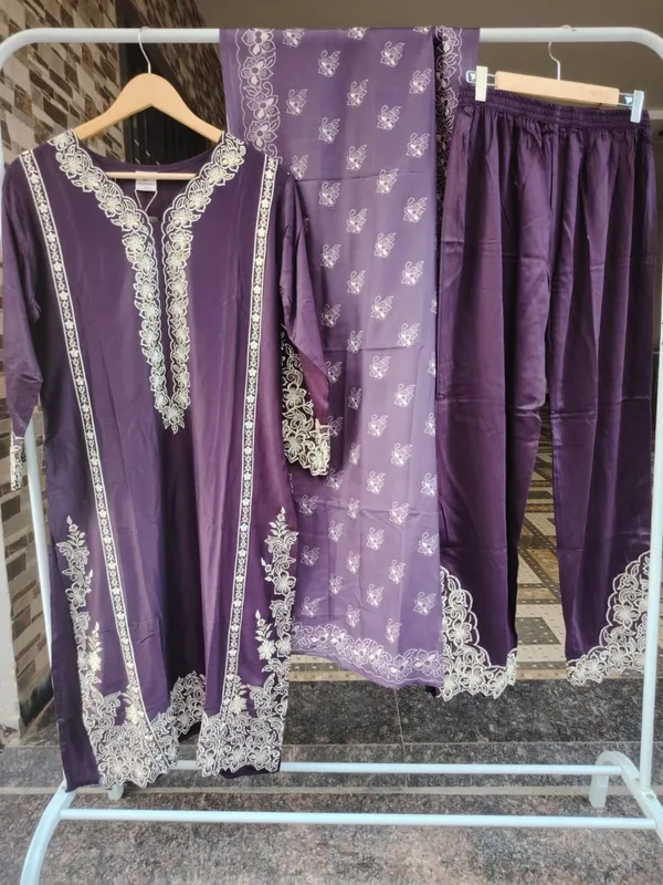 Wine_Premium_Rayon_Kurti_With_Pant_And_Dupatta_Set_For_Women