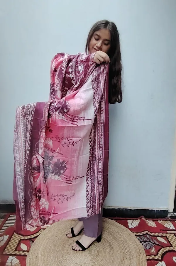 Wine_Purple_Digital_lawn_Print_Kurti_Pant_Dupatta_Set